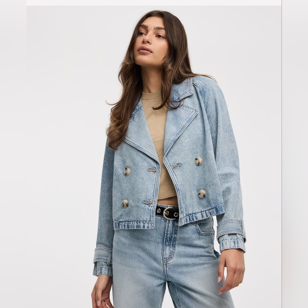 Reitsmans Light Blue Double-Breasted Denim Jacket